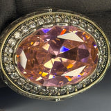 925 Sterling Silver Rose Quartz Ring: Baroque Royal Crest Design, Bishop Style Clergy Ring