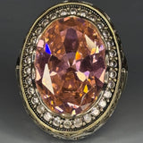 925 Sterling Silver Rose Quartz Ring: Baroque Royal Crest Design, Bishop Style Clergy Ring