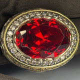 Sterling Silver Faceted Ruby Ring: Two-Tone Baroque Ornate Design Bishop Style Clergy Ring