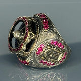 Sterling Silver Ruby Islamic Dome Men's Ring, Two-Tone Architectural Statement Jewelry
