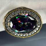 Mystic Topaz Sterling Silver Ring: Gothic Moissanite Accent, Ornate Baroque Design