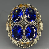 Sterling Silver Sapphire Ring: Ottoman Engraved, Moissanite Accents