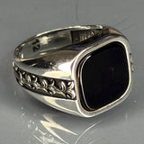 Sterling Silver Black Onyx Signet Ring, Laurel Leaf Design