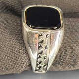 Sterling Silver Black Onyx Signet Ring, Laurel Leaf Design