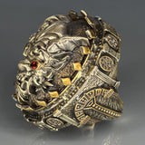 925 Sterling Silver Dragon Ring: Ruby Stone Eyes, Gothic Mens Jewelry