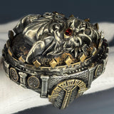 925 Sterling Silver Dragon Ring: Ruby Stone Eyes, Gothic Mens Jewelry