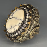 Sterling Silver White Turquoise Ring: Filigree Gemstone, Gothic Baroque