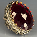 Sterling Silver Ruby Ring: Architectural Baroque Design, Bronze Detail