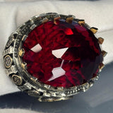 Sterling Silver Ruby Ring: Architectural Baroque Design, Bronze Detail