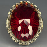 Sterling Silver Ruby Ring: Architectural Baroque Design, Bronze Detail
