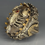 925 Sterling Silver Scorpion Ring:Ruby Stone Eyes, Bronze Accent, Gothic Baroque