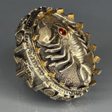925 Sterling Silver Scorpion Ring:Ruby Stone Eyes, Bronze Accent, Gothic Baroque