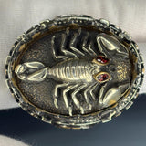 925 Sterling Silver Scorpion Ring:Ruby Stone Eyes, Bronze Accent, Gothic Baroque