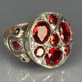 Sterling Silver Ruby Ring: Ornate Baroque Design, Artisan Gemstone Jewelry, Royal Style Mens Jewelry