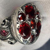 Sterling Silver Ruby Ring: Ornate Baroque Design, Artisan Gemstone Jewelry, Royal Style Mens Jewelry
