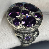 925 Sterling Silver Jewelry Amethyst Stone Men's Ring: Ornate Royal Design