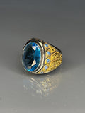 Aquamarine Sterling Silver Men's Ring: Engraved Bronze, Royal Jewelry
