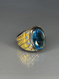 Aquamarine Sterling Silver Men's Ring: Engraved Bronze, Royal Jewelry