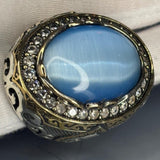 Sterling Silver Cat's Eye Ring: Two-Tone Baroque Design