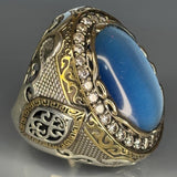 Sterling Silver Cat's Eye Ring: Two-Tone Baroque Design