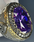 Amethyst Sterling Silver Men's Ring: Ornate Bishop Design, Gothic Christian Jewelry