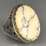 Sterling Silver White Turquoise Ring: Handcrafted Filigree Statement Band