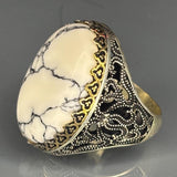 Sterling Silver White Turquoise Ring: Handcrafted Filigree Statement Band