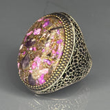 Sterling Silver Amethyst Ring: Handcrafted Filigree Statement Band