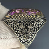 Sterling Silver Amethyst Ring: Handcrafted Filigree Statement Band