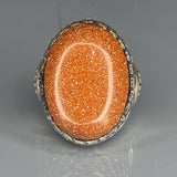 Ornate Orange Aventurine Sterling Silver Ring: Two-Tone Vintage Style