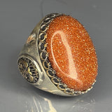 Ornate Orange Aventurine Sterling Silver Ring: Two-Tone Vintage Style