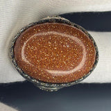 Ornate Orange Aventurine Sterling Silver Ring: Two-Tone Vintage Style