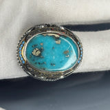 Rustic Sterling Silver Turquoise Ring: Handmade Boho Statement Jewelry