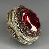 Ruby Sterling Silver Men's Ring: Imperial Bronze Design, Moissanite Halo