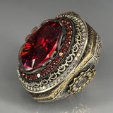 Ruby Sterling Silver Men's Ring: Imperial Bronze Design, Moissanite Halo