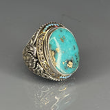 Rustic Sterling Silver Turquoise Ring: Handmade Boho Statement Jewelry