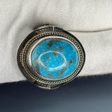 Blue Turquoise Sterling Silver Men's Ring: Ottoman Engraved Design