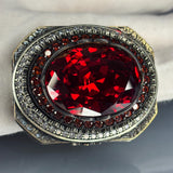 Ruby Sterling Silver Men's Ring: Imperial Bronze Design, Moissanite Halo