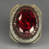Ruby Sterling Silver Men's Ring: Imperial Bronze Design, Moissanite Halo