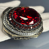 Ruby Sterling Silver Men's Ring: Imperial Bronze Design, Moissanite Halo