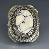 Ottoman White Turquoise Sterling Silver Ring: Gothic Design, Bronze Accents