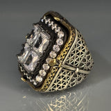 Moissanite Sterling Silver Men's Ring: Geometric Filigree, Vintage Style