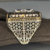 Moissanite Sterling Silver Men's Ring: Geometric Filigree, Vintage Style