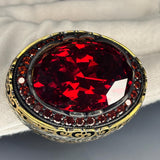Ruby Sterling Silver Men's Ring: Vintage Turkish Gothic Style