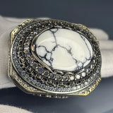 Ottoman White Turquoise Sterling Silver Ring: Gothic Design, Bronze Accents