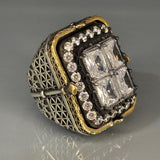 Moissanite Sterling Silver Men's Ring: Geometric Filigree, Vintage Style