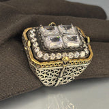 Moissanite Sterling Silver Men's Ring: Geometric Filigree, Vintage Style