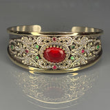 Ruby & Emerald Ottoman Bangle: 925 Sterling Silver Filigree, Handmade, Hurrem Sultan Design