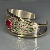 Ruby & Emerald Ottoman Bangle: 925 Sterling Silver Filigree, Handmade, Hurrem Sultan Design