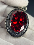 Handmade Sterling Silver Ruby Pendant Necklace: Moissanite Halo, Vintage Style